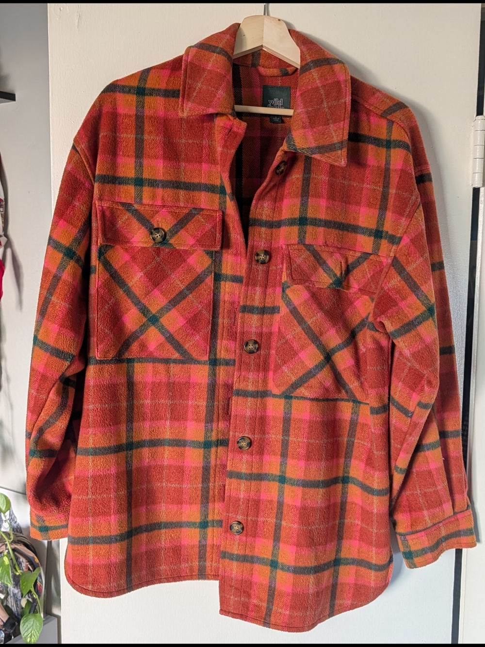 wild fable Orange, Pink & Green Plaid Shacket
